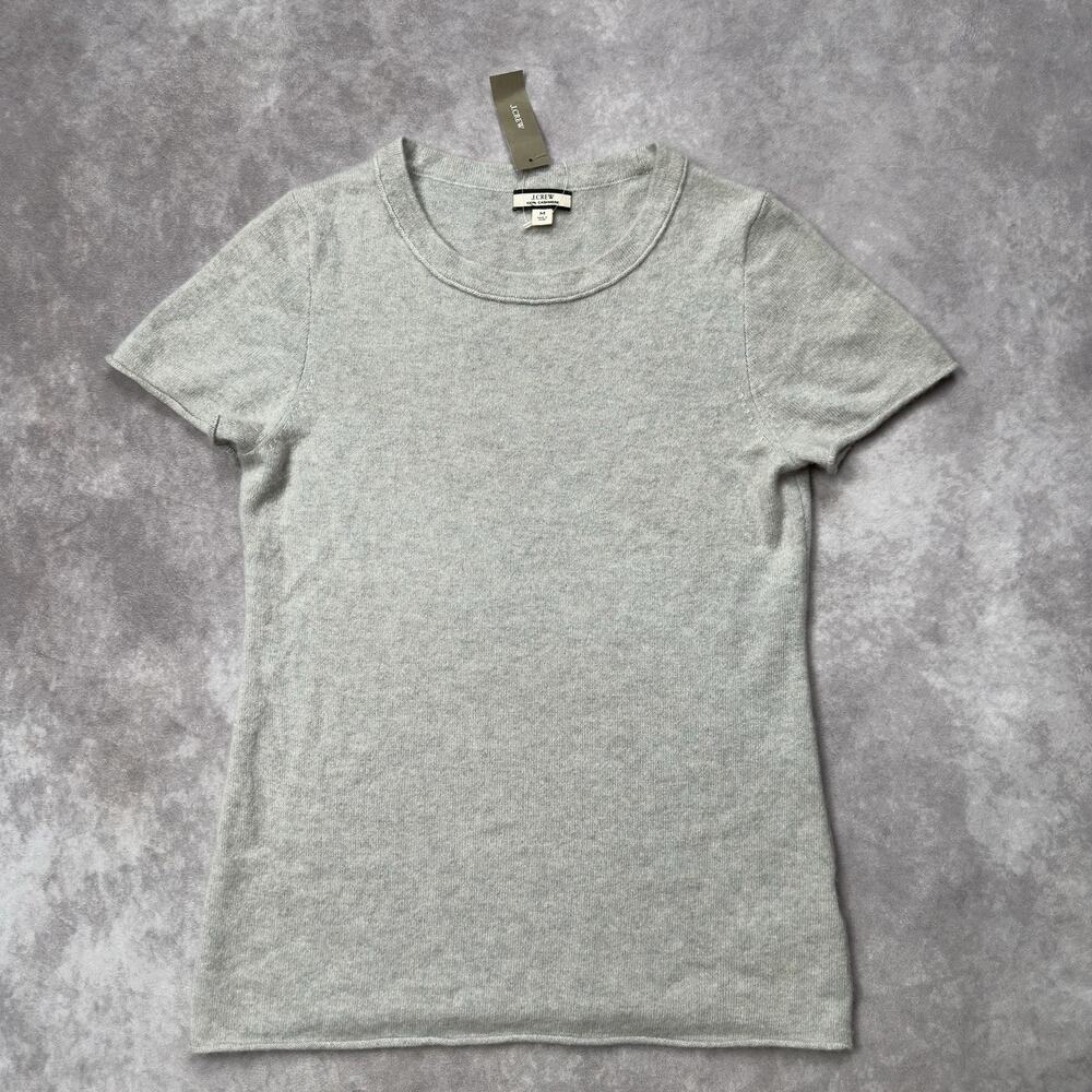 J.Crew 100% Cashmere Short Sleeve Sweater Tee Heather Fog Gray Medium NWT AK164